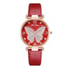 Women's Alloy And Pu Belt Watch With Glitter Face Butterfly Pattern And Round Dial