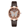 Women's Alloy And Pu Belt Watch With Glitter Face Butterfly Pattern And Round Dial