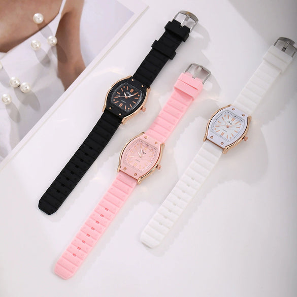 Women's Alloy And Silicone Barrelshaped Quartz Watch Leisure Style