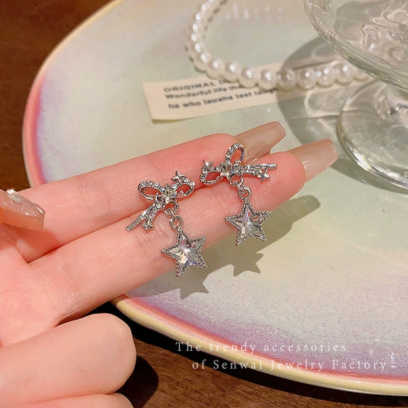 Women's Alloy And 925 Silver Bow And Star Earrings With Electroplating