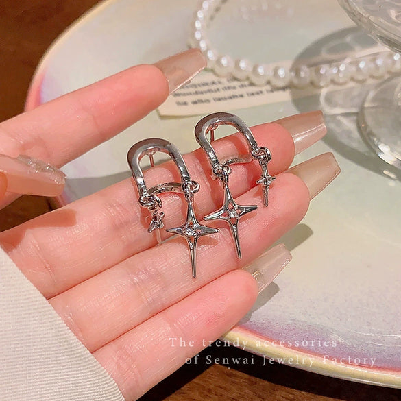 Women's Alloy And 925 Silver Bow And Star Earrings With Electroplating