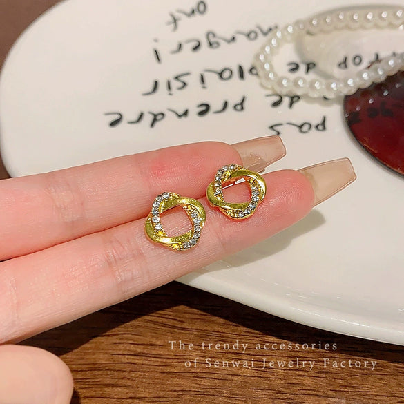 Women's Alloy And 925 Silver Geometric Style Electroplated Earrings With Diamond Studs