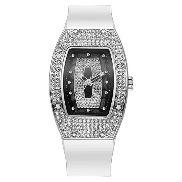 Women's Alloy And Stainless Steel Barrelshaped Diamondencrusted Quartz Fashion Watch