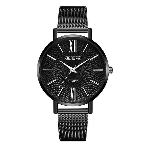 Women's Alloy And Stainless Steel Fashion Printed Round Dial Quartz Watch With Mesh Band