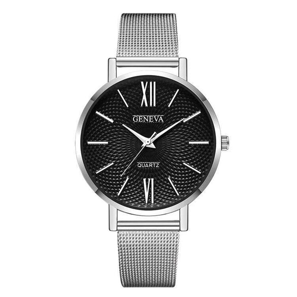 Women's Alloy And Stainless Steel Fashion Printed Round Dial Quartz Watch With Mesh Band