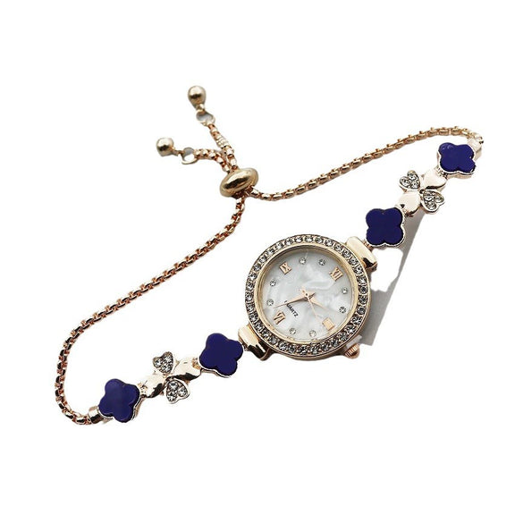 Women's Alloy And Stainless Steel Four Leaf Clover Fashion Pull Bracelet Watch With Round Dial
