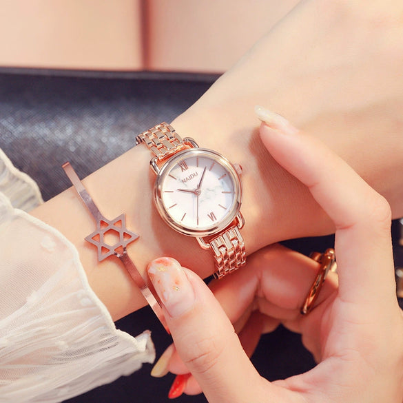 Women's Alloy And Stainless Steel Marble Band Quartz Watch Round Dial Printed Logo Leisure Style