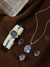 Women's Alloy And Stainless Steel Quartz Watch Bracelet Necklace Set With Round Dial Fashion Style