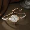 Women's Alloy And Stainless Steel Quartz Watch Bracelet Necklace Set With Round Dial Fashion Style