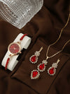 Women's Alloy And Stainless Steel Quartz Watch Bracelet Necklace Set With Round Dial Fashion Style