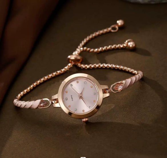 Women's Alloy And Stainless Steel Quartz Watch Bracelet Necklace Set With Round Dial Fashion Style