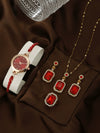 Women's Alloy And Stainless Steel Quartz Watch Bracelet Necklace Set With Round Dial Fashion Style