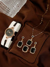 Women's Alloy And Stainless Steel Quartz Watch Bracelet Necklace Set With Round Dial Fashion Style