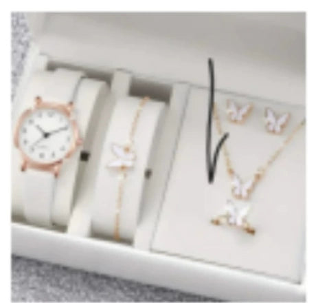 Women's Alloy And Stainless Steel Round Dial Diamond Mixed Scale Quartz Watch And Gypsophila Bracelet Fashion Gift Set