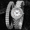 Women's Alloy And Stainless Steel Round Dial Diamond Mixed Scale Quartz Watch And Gypsophila Bracelet Fashion Gift Set