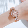 Women's Alloy And Stainless Steel Round Dial Diamond Mixed Scale Quartz Watch And Gypsophila Bracelet Fashion Gift Set