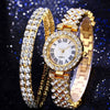 Women's Alloy And Stainless Steel Round Dial Diamond Mixed Scale Quartz Watch And Gypsophila Bracelet Fashion Gift Set