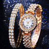 Women's Alloy And Stainless Steel Round Dial Diamond Mixed Scale Quartz Watch And Gypsophila Bracelet Fashion Gift Set