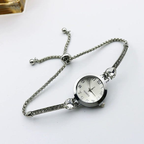 Women's Alloy And Stainless Steel Round Dial Quartz Bracelet Watch Diamondencrusted Leisure Style