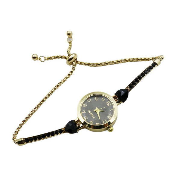 Women's Alloy And Stainless Steel Round Dial Quartz Bracelet Watch Diamondencrusted Leisure Style
