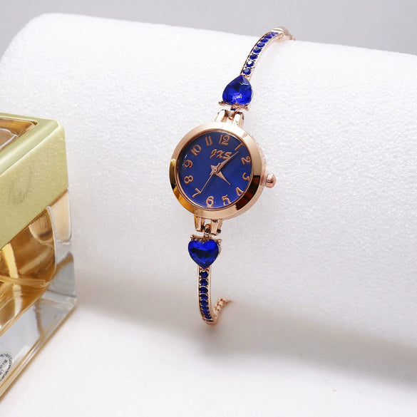 Women's Alloy And Stainless Steel Round Dial Quartz Bracelet Watch Diamondencrusted Leisure Style
