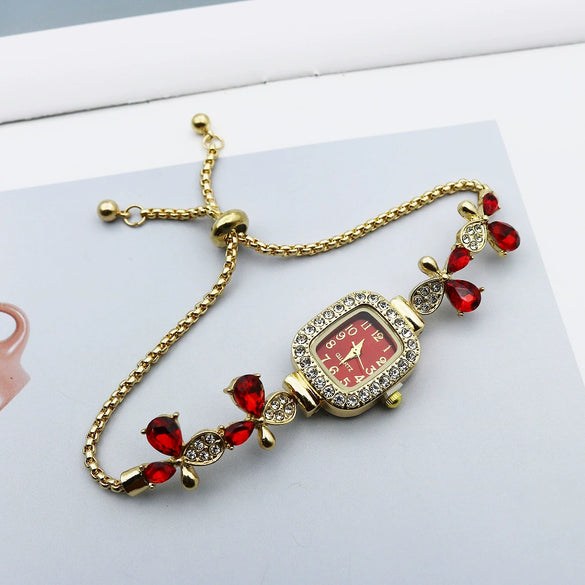 Women's Alloy And Stainless Steel Square Quartz Watch With Butterfly Design
