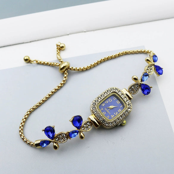 Women's Alloy And Stainless Steel Square Quartz Watch With Butterfly Design