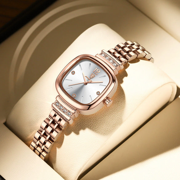 Women's Alloy And Stainless Steel Square Ultrathin Casual Quartz Watch With Mineral Reinforced Glass Mirror