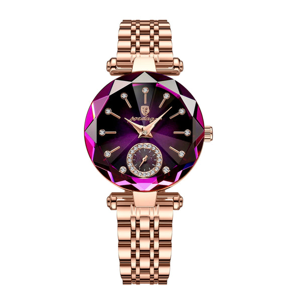Women's Alloy And Stainless Steel Waterproof Round Quartz Watch With Diamondcut And Butterfly Double Snap Buckle
