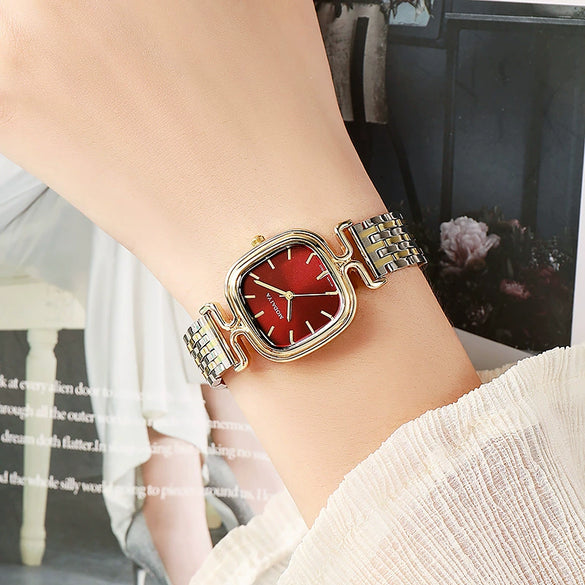 Women's Alloy And Steel Belt Square Dial Quartz Watch Light Luxury Casual Fashionable