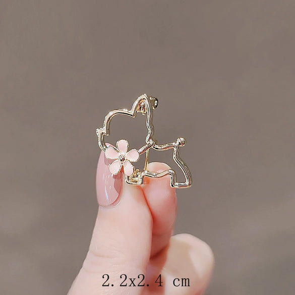 Women's Alloy Antilight Puppy Brooch With Cherry Blossom Pattern And Electroplating Treatment