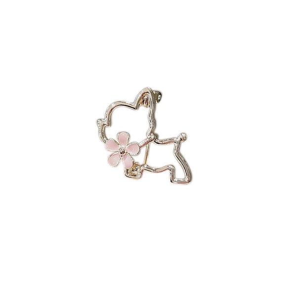 Women's Alloy Antilight Puppy Brooch With Cherry Blossom Pattern And Electroplating Treatment