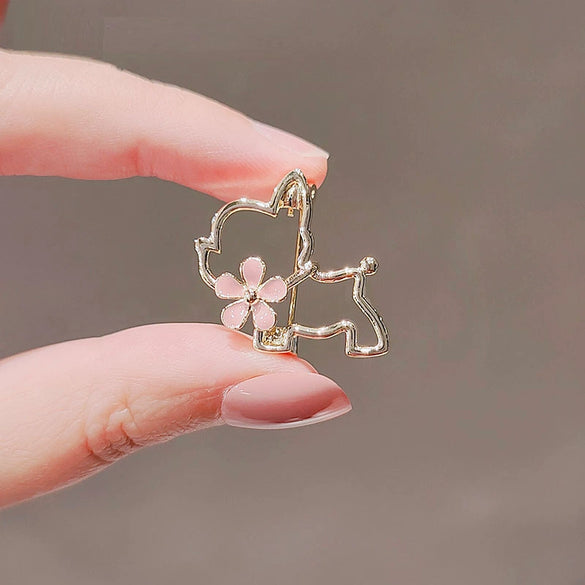 Women's Alloy Antilight Puppy Brooch With Cherry Blossom Pattern And Electroplating Treatment