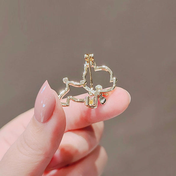 Women's Alloy Antilight Puppy Brooch With Cherry Blossom Pattern And Electroplating Treatment