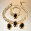 Women's Alloy Artificial Crystal Geometric Double Layer Imitation Pearl Oval Square Necklace Earring Bracelet Three Piece Set