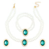 Women's Alloy Artificial Crystal Geometric Double Layer Imitation Pearl Oval Square Necklace Earring Bracelet Three Piece Set