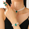 Women's Alloy Artificial Crystal Geometric Double Layer Imitation Pearl Oval Square Necklace Earring Bracelet Three Piece Set