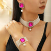 Women's Alloy Artificial Crystal Geometric Double Layer Imitation Pearl Oval Square Necklace Earring Bracelet Three Piece Set