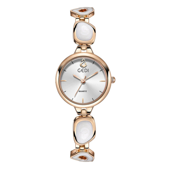 Women's Alloy Band And Case Fashion Light Luxury Disc Elegant Quartz Watch With Sun Pattern And Spiral Crown