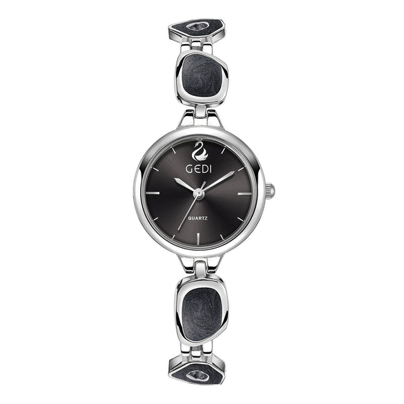 Women's Alloy Band And Case Fashion Light Luxury Disc Elegant Quartz Watch With Sun Pattern And Spiral Crown