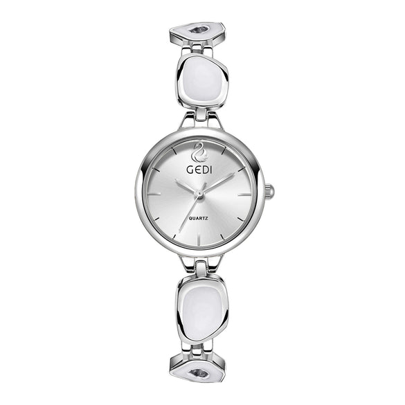 Women's Alloy Band And Case Fashion Light Luxury Disc Elegant Quartz Watch With Sun Pattern And Spiral Crown