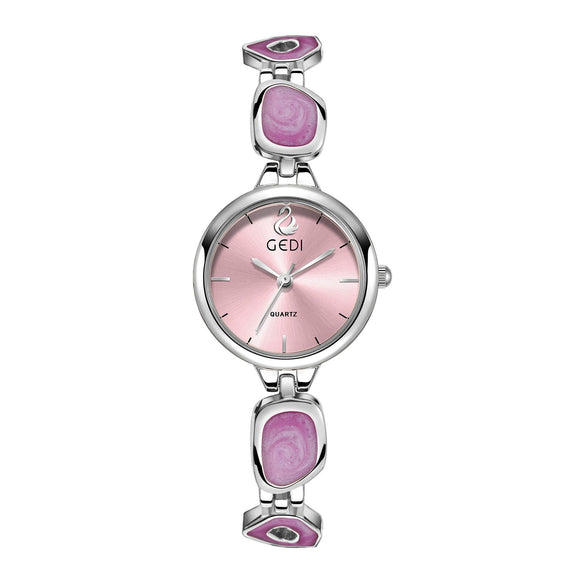 Women's Alloy Band And Case Fashion Light Luxury Disc Elegant Quartz Watch With Sun Pattern And Spiral Crown