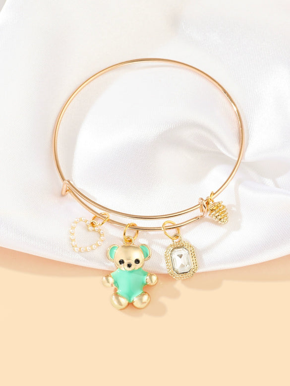 Women's Alloy Bear Bracelet With The Crown Pattern And Microinlay Process In Hot Pink Color