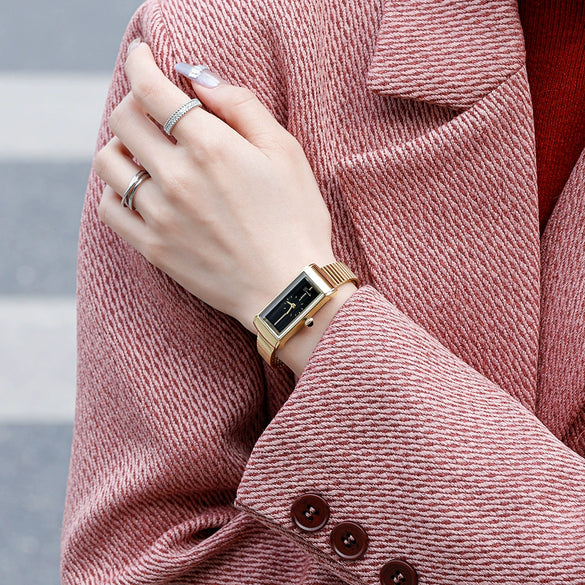 Women's Alloy Belt Rectangular Quartz Watch With Simple Elegant Style