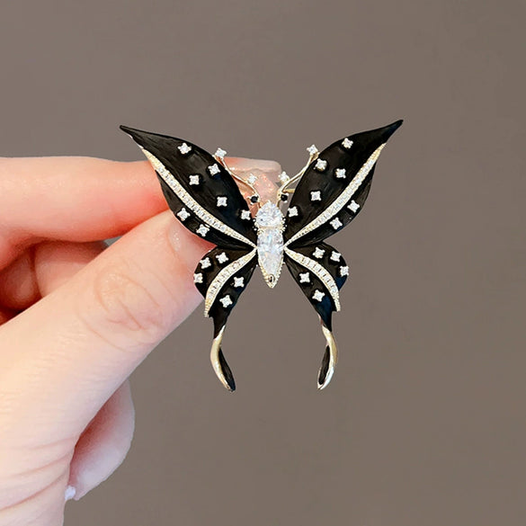 Women's Alloy Black Wing Butterfly Shining Design Sense Electroplated Brooch Pin Accessories