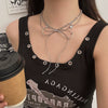 Women's Alloy Bowknot Pendant Necklace With Metal Chain And Irregular Tassel Collarbone Design Sweet And Cool Style