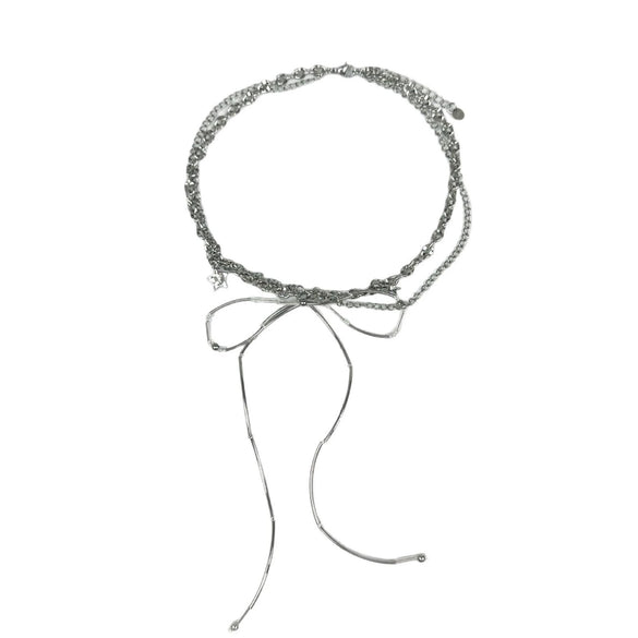 Women's Alloy Bowknot Pendant Necklace With Metal Chain And Irregular Tassel Collarbone Design Sweet And Cool Style