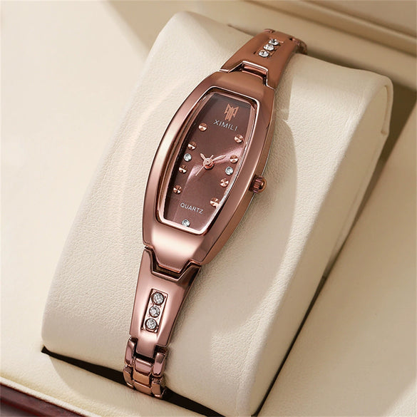 Women's Alloy Bracelet Quartz Watch With Round Dial And Horseshoe Buckle
