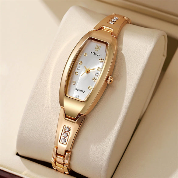Women's Alloy Bracelet Quartz Watch With Round Dial And Horseshoe Buckle