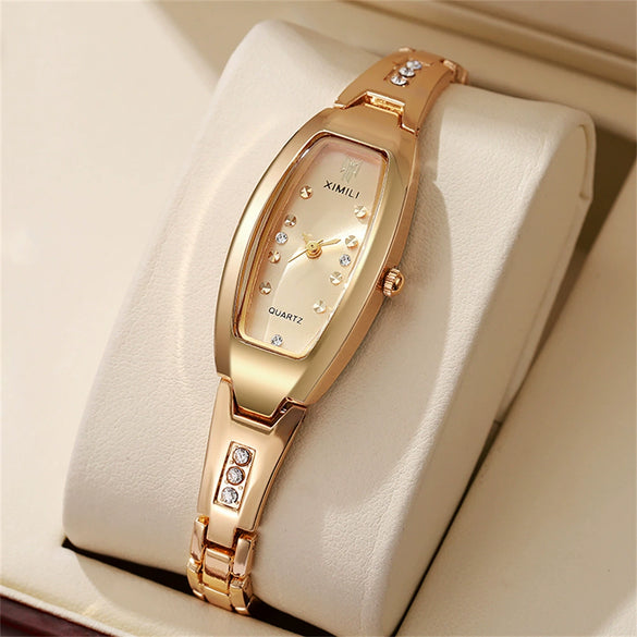 Women's Alloy Bracelet Quartz Watch With Round Dial And Horseshoe Buckle